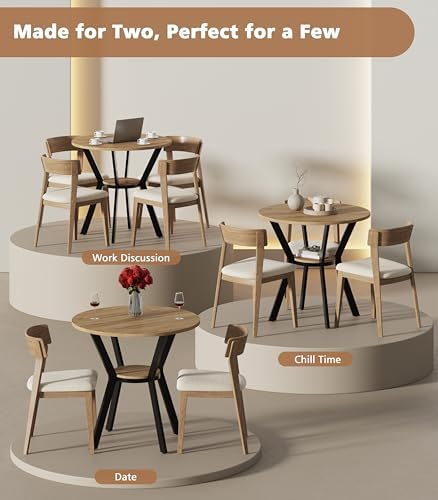 Round Kitchen Tables for 2-4, 31.5" Rustic Small Dining Tables with Storage