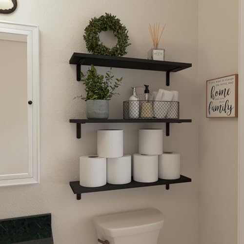 WOPITUES 24'' Long Floating Shelves for Wall Decor & Storage, Black