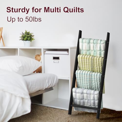 Blanket Ladders for the Living Room, Blanket Holder 5-Tier Black