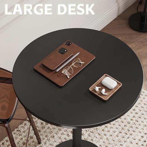 Flamaker Round Bistro Pub Table Modern Style Metal Base MDF Top Cocktail Bar Table Counter Bar Height for Pub, Dining Room, Party (2, Full Black)