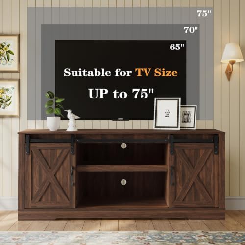 WERSMT 4 Piece Farmhouse Table Set with 66" TV Stand, Walnut