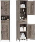 Homhedy 67" H Tall Bathroom Storage Cabinet with Barn Doors and Drawer | Narrow Storage Unit with Adjustable Shelves, Floor Cabinet for Bathroom, Living Room, Entryway or Kitchen, Greige, 15.7" W
