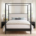Merax King 4-Poster Wood Canopy Bed with Boucle Headboard, Black