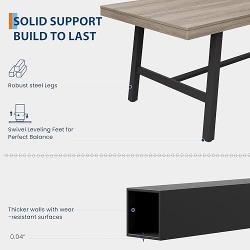 Garvee 87" Sturdy Dining Table, Wood Top Large Kitchen Table, Grey Walnut