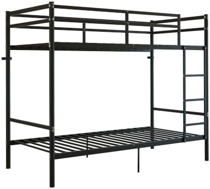 Bellemave Twin Over Twin Bunk Beds, Metal Bunk Bed Frame with Ladder and Guardrail for Kids, Adults, Black