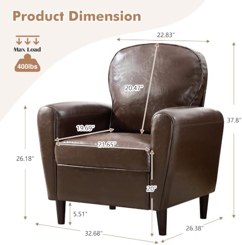 Mid Century Accent Chair Set of 2, Modern Faux Leather Arm Chair, Upholstered Comfy Reading Chair Single Sofa Chairs for Living Room, Bedroom, Club, Coffee