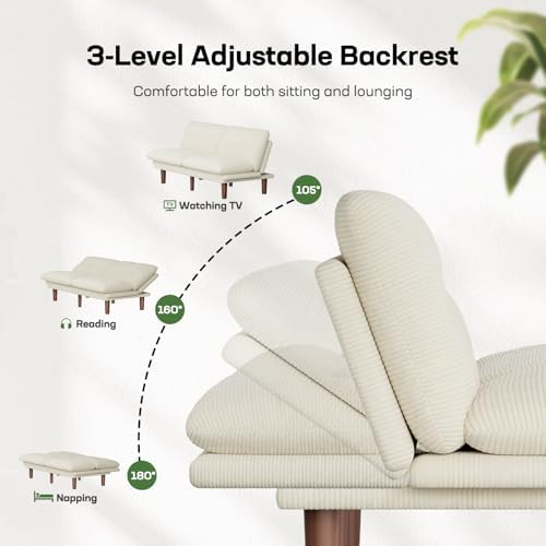 Marsail 75" Futon Sofa Bed, Convertible Sleeper Couch Loveseat, White