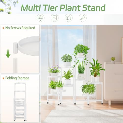 iDavosic.ly Plant Stand Indoor Outdoor, 9 Tier Metal Corner Shelf, White