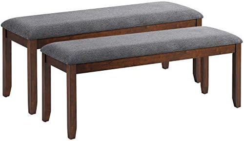 GIANTEX 2-Pack Dining Room Bench with Upholstered Padded Seat, Wood Bench for Bedroom, End of Bed, Entryway, Kitchen, 47” x 15.5” x 19.5” Ottoman, Indoor Rubber Bench Seat, Grey