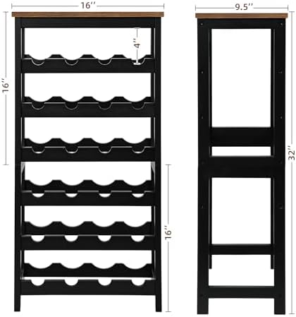 VASMIA Wine Rack Freestanding Floor, 6 Tier Bamboo Wine Storage Shelves with Table Top, 24-Botttle Wine Rack Shelf for Kitchen Bar Dining Room Living Room, Rustic Brown and Black
