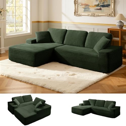 Modular Sectional Sofa, Convertible Sofa Bed, No Assembly Required Cloud Couch with Deep Seat, Modern L-Shaped Boneless Sofa for Living Room (Green)