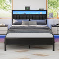 Furnulem Queen Size Bed Frame with Charging Station and LED Lights