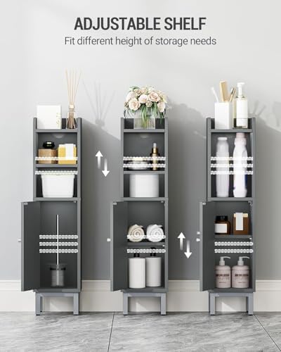 Hzuaneri Bathroom Storage Cabinet, Small Corner Floor Cabinet | Narrow Toilet Paper Holder, Bathroom Organizer with Adjustable Shelf, 2 Doors, for Small Spaces, Gray BC08221GR
