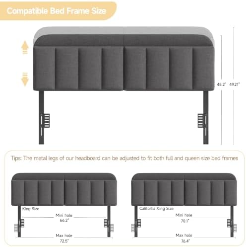 ONBRILL King Headboard Only with LED Light, Upholstered Storage Headboards