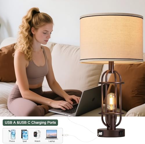 Reaketon Farmhouse Table Lamps for Living Room Set of 2, Oil Rubbed Bronze