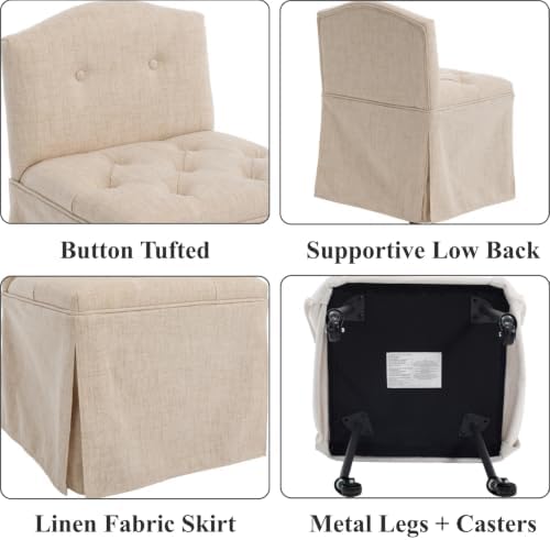 Beige Makeup Vanity Chair with Back & Wheels