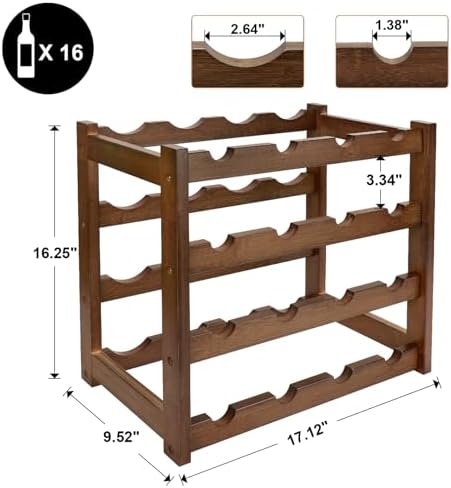 Bamboo Wine Rack, 4-Tier 16 Bottles Wine Storage Cabinet Shelf