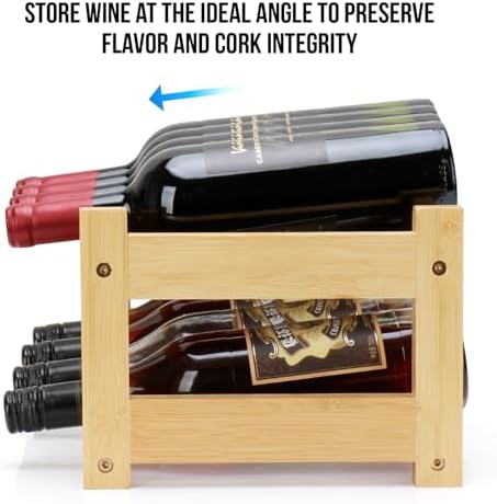 Bamboo Wine Rack, 2-Tier 8 Bottles Wine Storage Cabinet Shelf