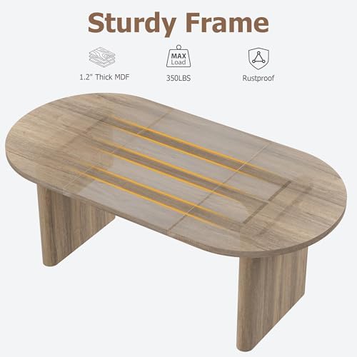 GarveeHome 70.87" Long Oval Dining Table with Wooden Base for 6-8 People