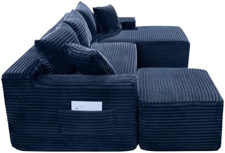 95-Inch U-Shaped Right Facing Corner Compressed Sofa Modular Sectional Boneless Cloud Sofa Floor Foam Couch W/Chaise Lounge & Ottoman, Corduroy Corner Boneless Cloud Couch