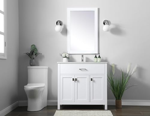 36" Pre-Assembled Bathroom Vanity with Sink, Engineered Wood, Calacatta White Engineered Marble Countertop Attached, Single Rectangle Porcelain Sink, White