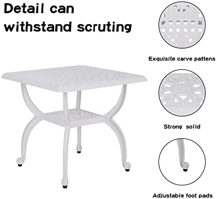 YKSY&YKSY Jardin DE Centennial Cast Aluminum Outdoor Side Table,Anti-Rust Outdoor End Table,Patio Coffee Bistro Table for Indoor,Garden,Porch,Balcony(Square White) 1