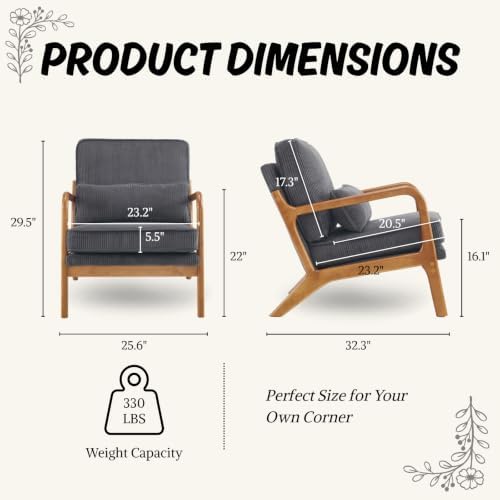 Karl home Mid-Century Modern Accent Reading Chair, Dark Grey