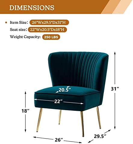 HULALA HOME Velvet Accent Chair, Modern Upholstered Cute Side Chair with Gold Metal Legs, Armless Wingback Slipper Chair Comfy Living Room Chair for Bedroom Guest Room Vanity,Teal