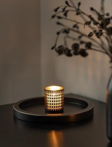 Hanobe Round Wood Candle Holder Tray, Black Coffee Table Centerpiece Decor