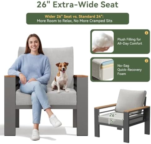 Aoxun Patio Furniture Set, Aluminum Outdoor Furniture with Oversized Seats