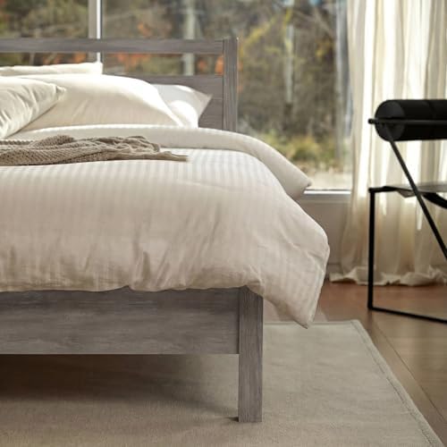 LIFEMENT Full Bed Frame with Headboard Signature Wood Platform, Noise Free, Under Bed Storage, No Box Spring Needed, Easy Assembly, Gray