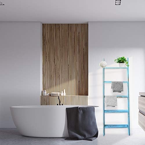 Blanket Ladders for the Living Room, Blanket Holder 5-Tier Blue
