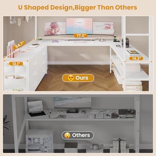 ADORNEVE Loft Bed Full Size with U-Shaped Desk, 6 Storage Drawers,White
