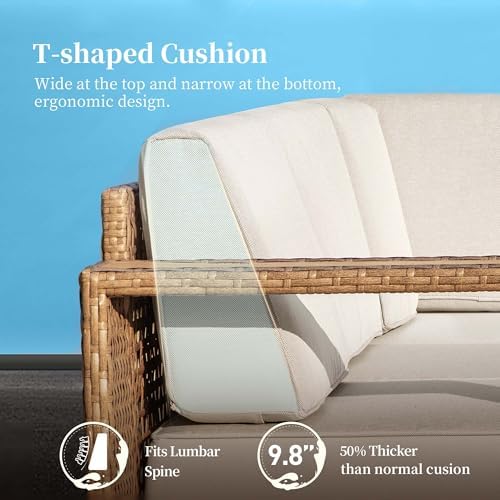 4pcs L-Shape Patio Furniture, Outdoor Sectional with 10" Thick Cushion