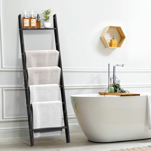 Blanket Ladders for the Living Room, Blanket Holder 6-Tier Black