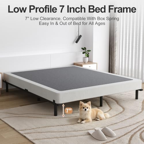 King Size 7 Inch Low Profile Metal Platform Bed Frames, Adjustable Length