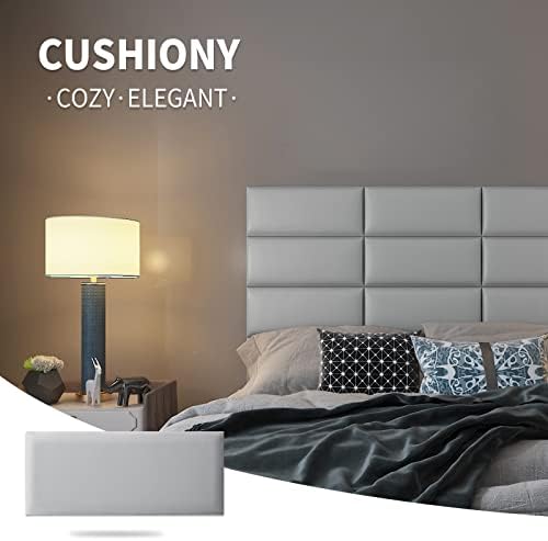 Art3d 4-Pack Peel and Stick Upholstered Headboard, 9.85 x 23.62 in, Grey