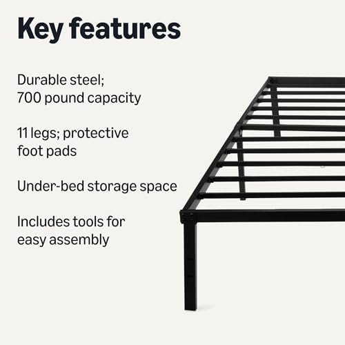 Amazon Basics - Metal Bed Frame, Non-Foldable Platform Bed, Easy Assembly, Full, 54W x 75L in, Black