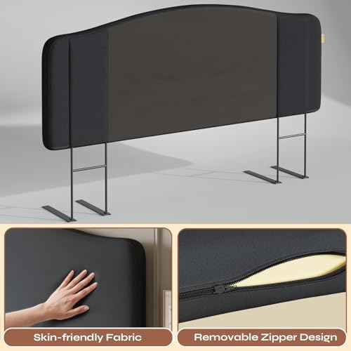 Pinmoco Full Upholstered Headboard, Height Adjustable Velvet, Dark Grey