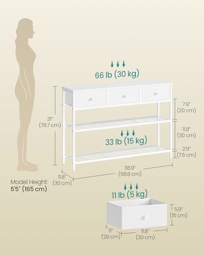 SONGMICS Console Table with 3 Fabric Drawers, Narrow Entryway Furniture