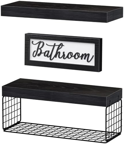 QEEIG ‎Bathroom Shelves with Decor Sign (Black, 15.7")