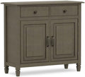 SIMPLIHOME Connaught 40" Wide Solid Wood Cabinet in Farmhouse Grey