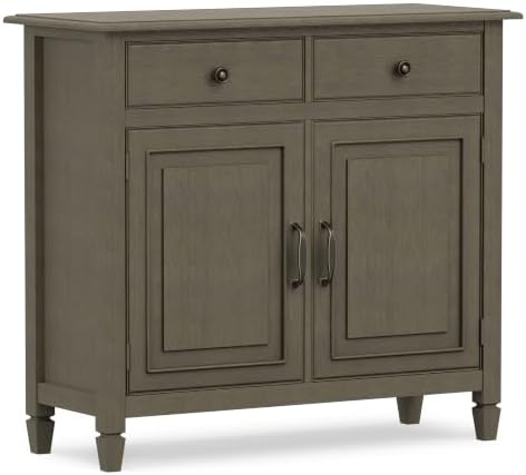 SIMPLIHOME Connaught 40" Wide Solid Wood Cabinet in Farmhouse Grey