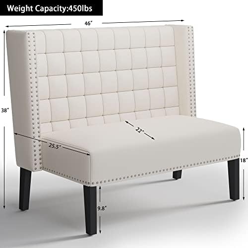 Andeworld Modern Loveseat Settee Bench Sofa Couch, Faux Leather,White