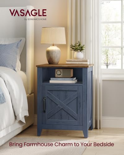 VASAGLE Farmhouse Nightstand, Set of 2, Barn Door, with Storage