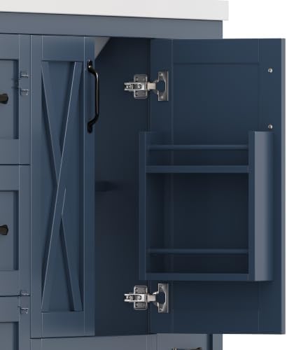YOPTO 48" Bathroom Vanity with Sink, Freestanding Bathroom Cabinet | Ceramic Top & Backsplash, 7 Storage Drawers, X-Shaped Doors, Adjustable Shelving, Door Storage and Towel Bar, Navy Blue