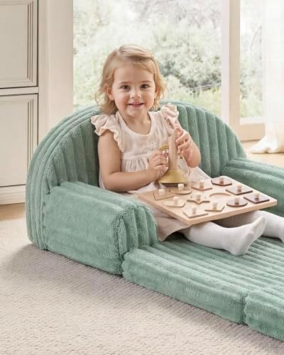 Blissful Diary Foldable Kids Couch, 2-in-1 Kids Sofa Chair, Sage Green