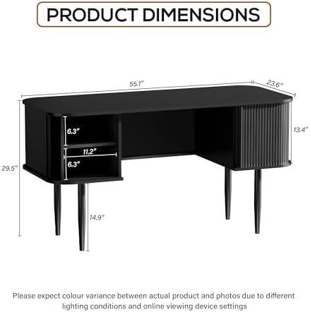 Furniway 55" Modern Writing Desk, Wood Home Office Desk, Black