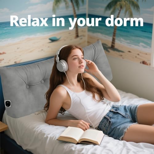 Headboard Pillow Twin, Triangular Bed Wedge Backrest Reading Pillow Cushion for Dorm Sofa Day Bed