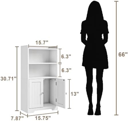 ChooChoo Small Bathroom Storage Cabinet with 2 Door and Shelves | Narrow Toilet Paper Cabinet, Freestanding Bathroom Floor Cabinet and Organizers for Small Spaces, White